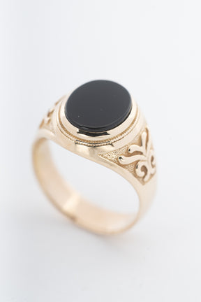 Geelgouden herenring met onyx