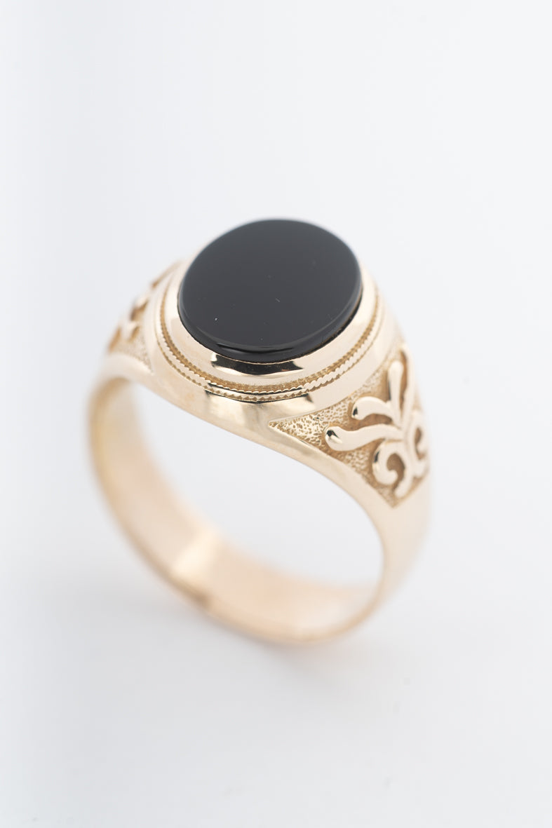 Geelgouden heren ring met onyx