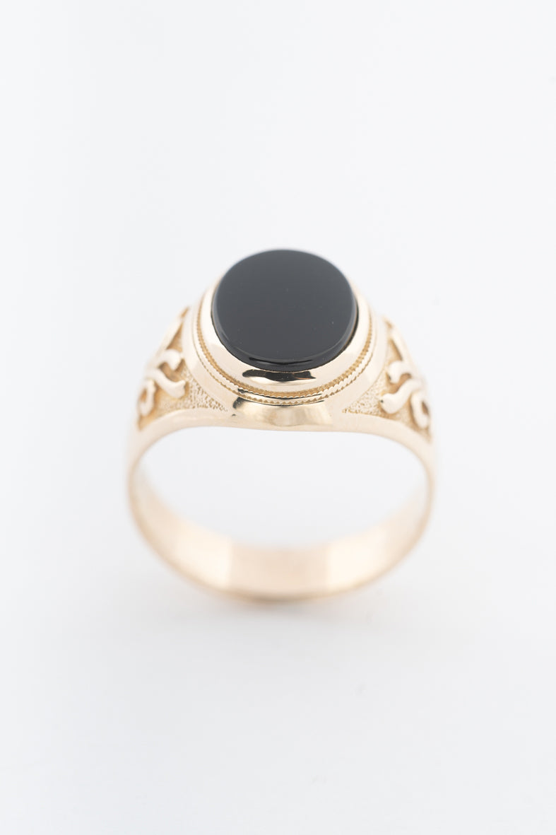 Geelgouden heren ring met onyx