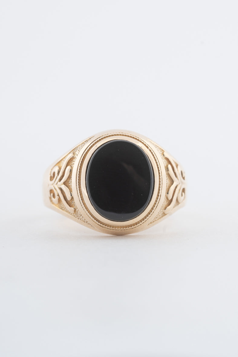 Geelgouden herenring met onyx