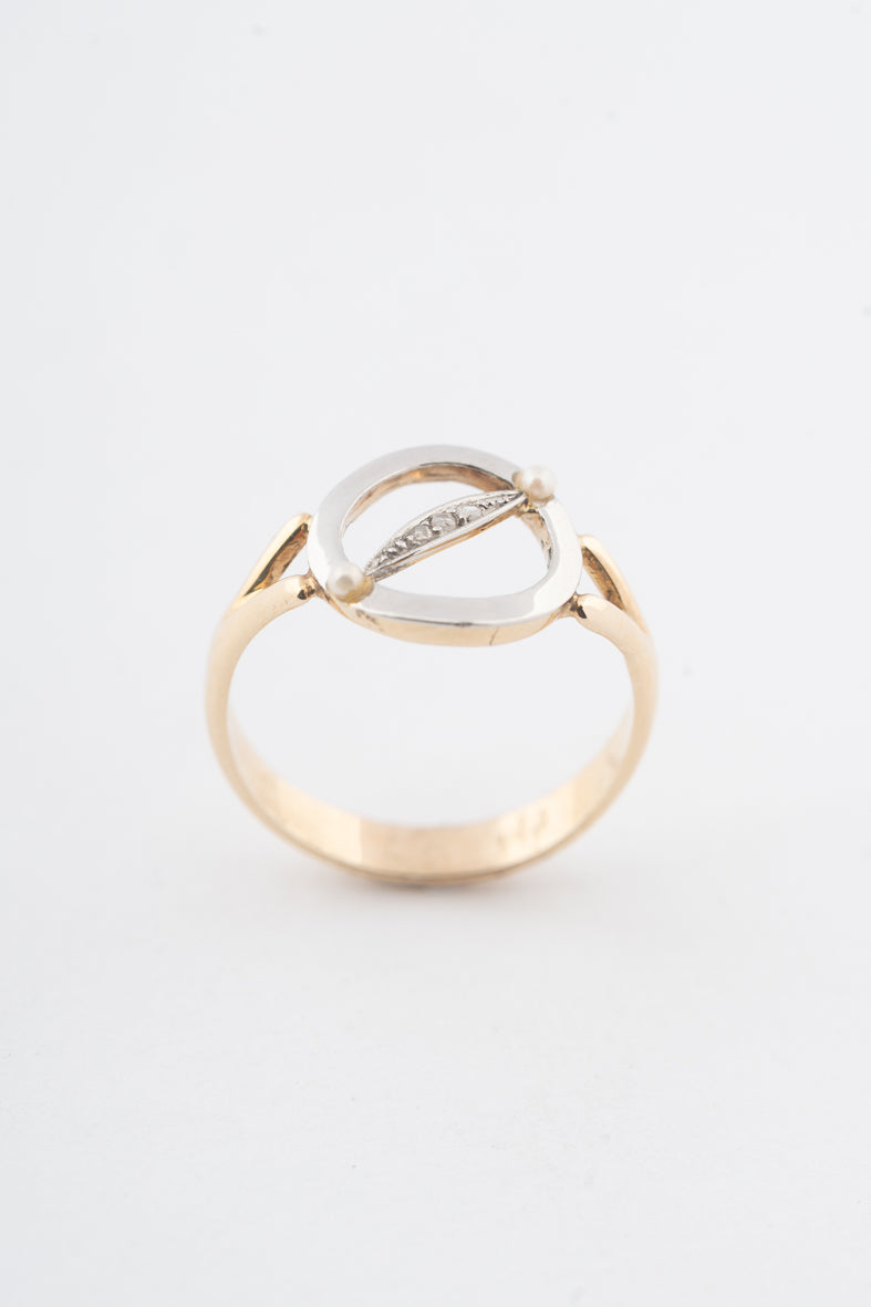 Antieke geelgouden Art Nouveau ring met parels en diamanten