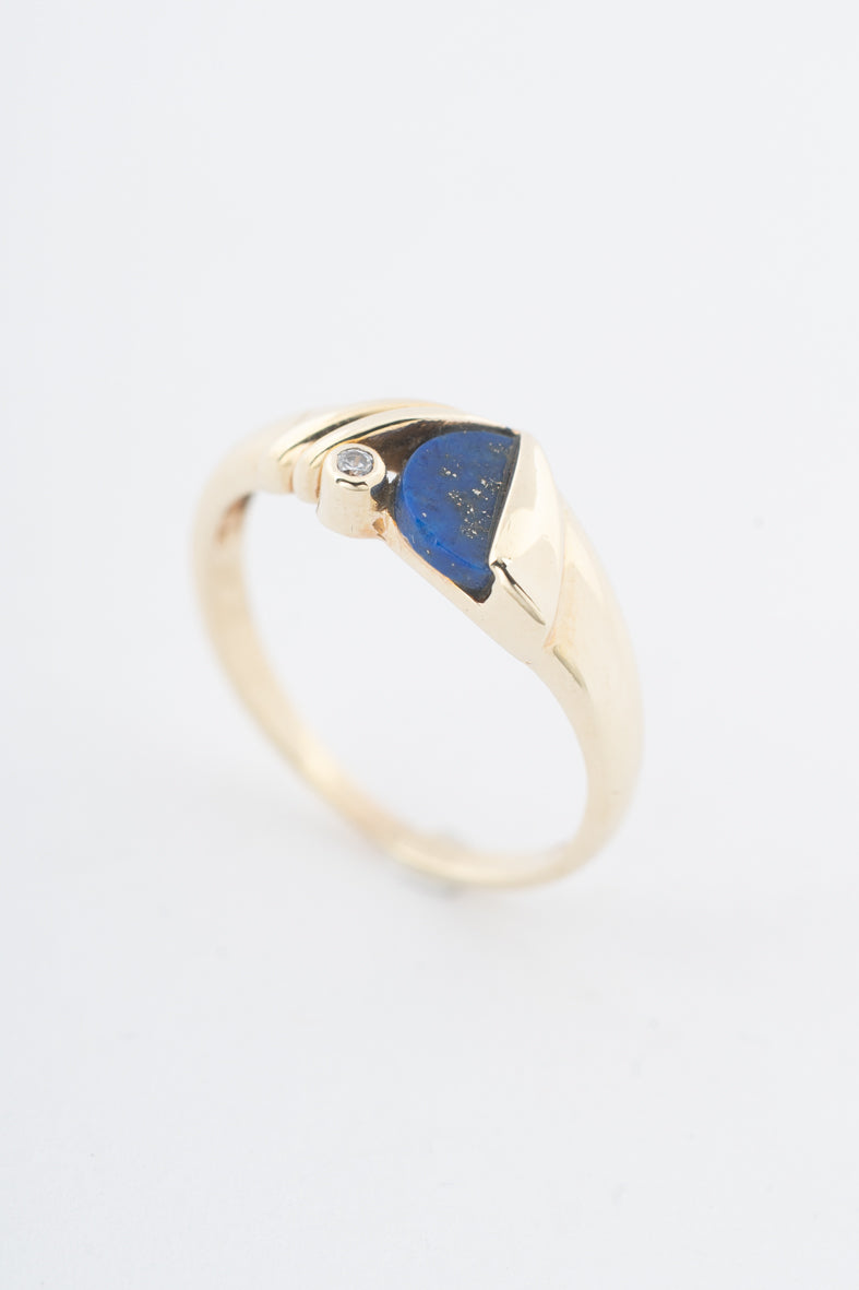 Geelgouden ring met lapis lazuli en zirkonia