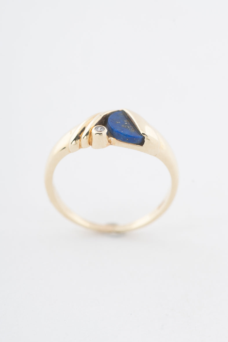 Geelgouden ring met lapis lazuli en zirkonia