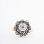 Antique yellow gold entourage ring with diamonds set in silver