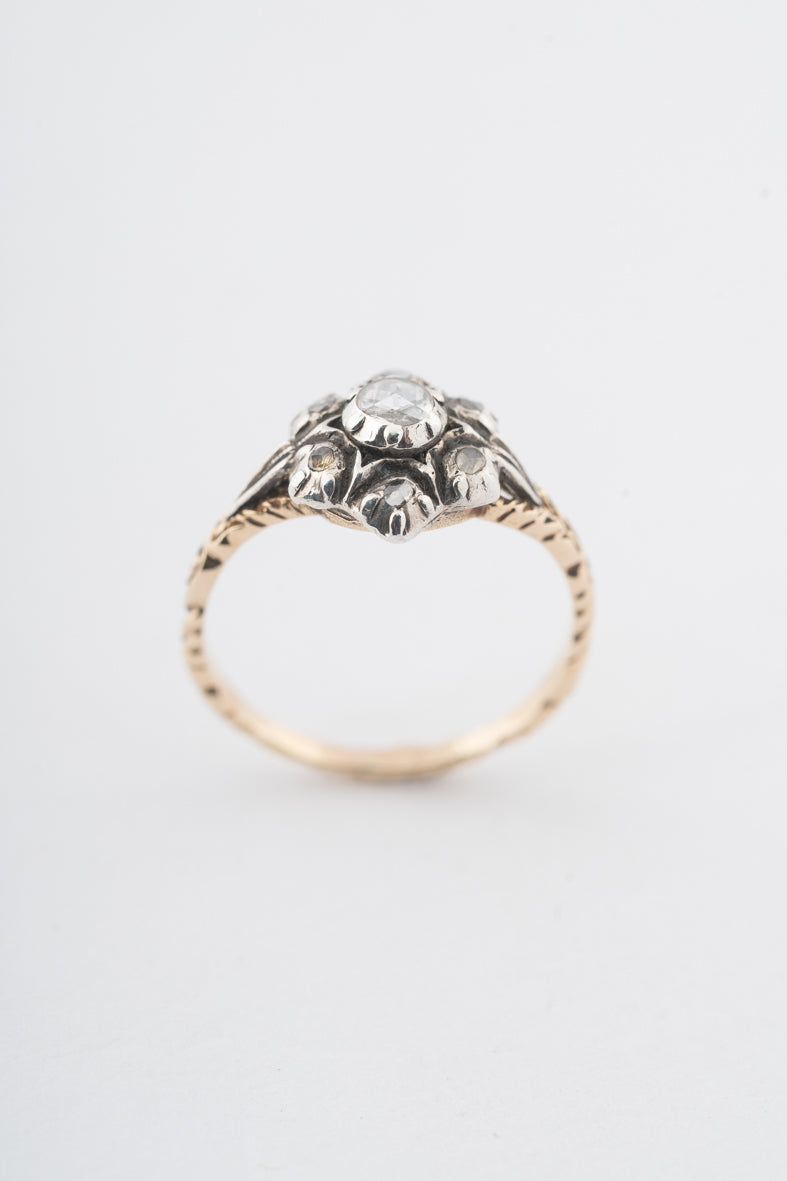 Geelgouden entourage ring met diamanten in zilver gezet