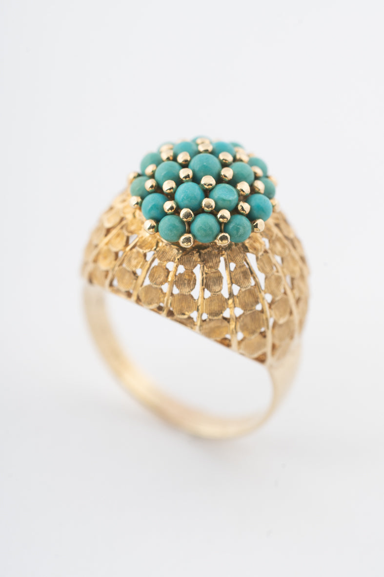 Geelgouden ring met turkooizen