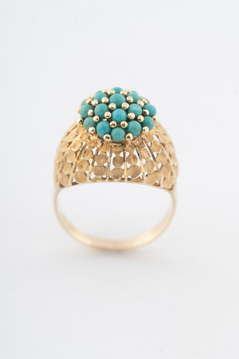 Geelgouden ring met turkooizen