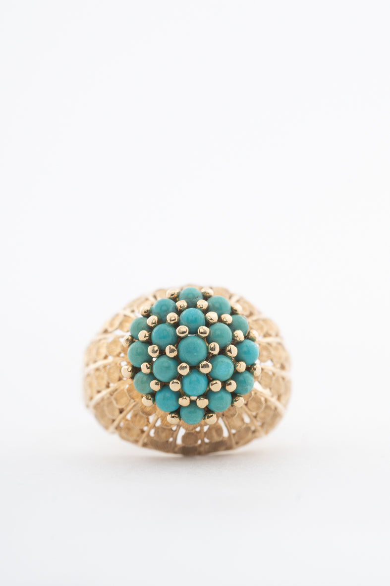 Geelgouden ring met turkooizen