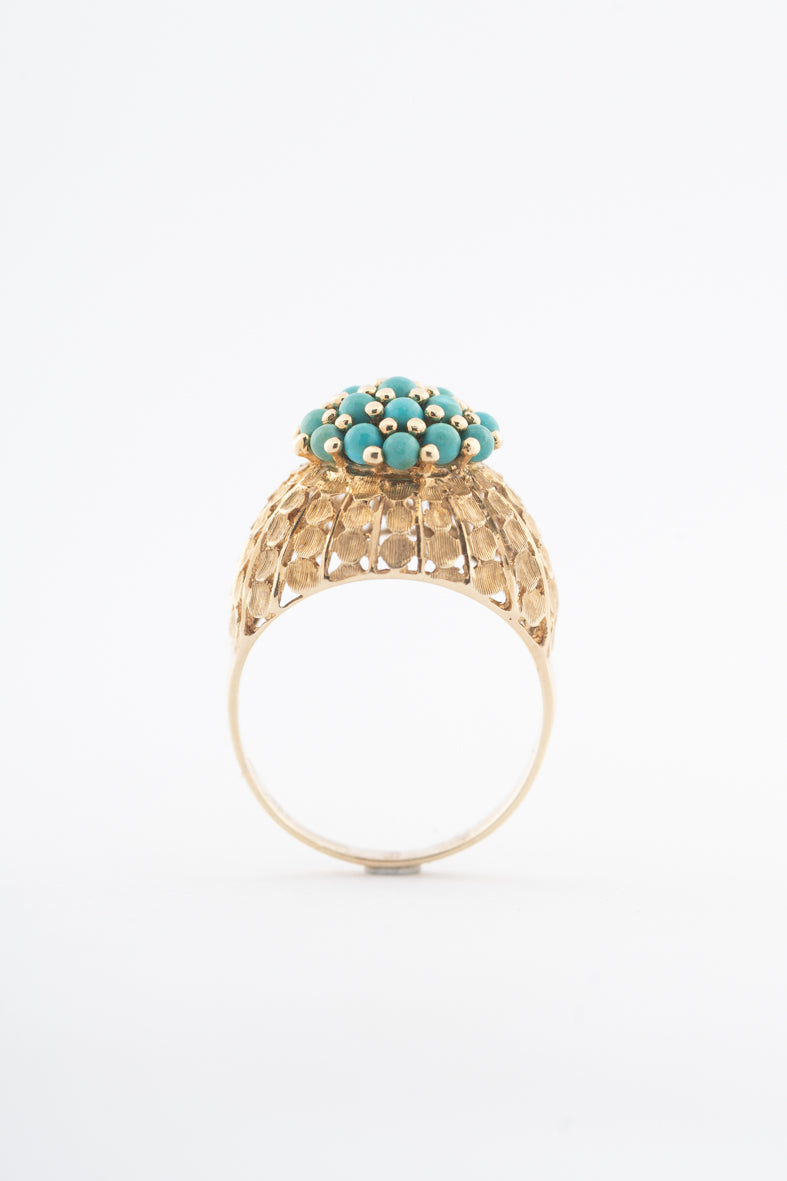 Geelgouden ring met turkooizen