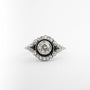 Antique white gold Art Deco ring with enamel, brilliant, and diamonds