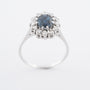 Witgouden entourage ring met een saffier en briljanten