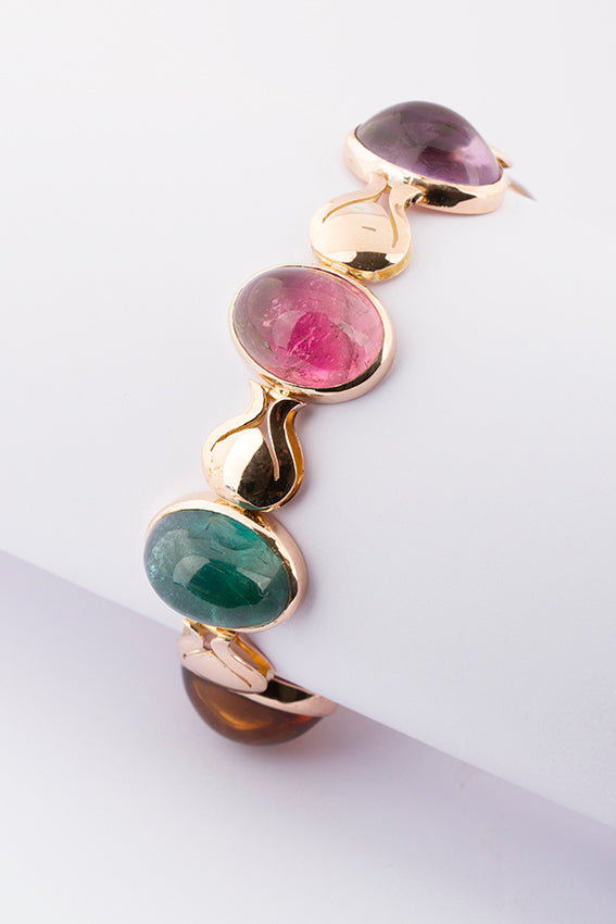 Tourmaline and quartz link bracelet