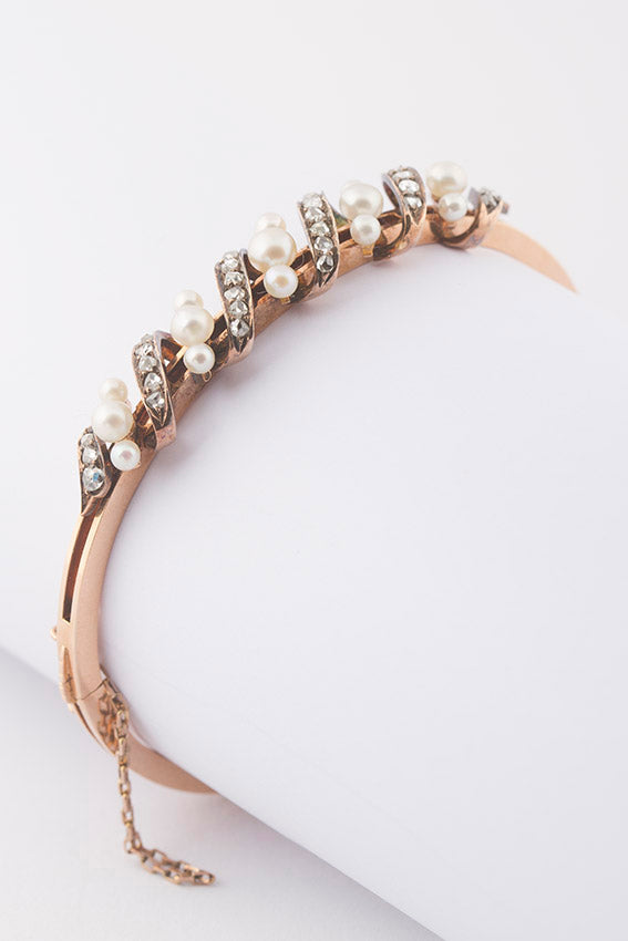 Antieke gouden armband met parels en diamant
