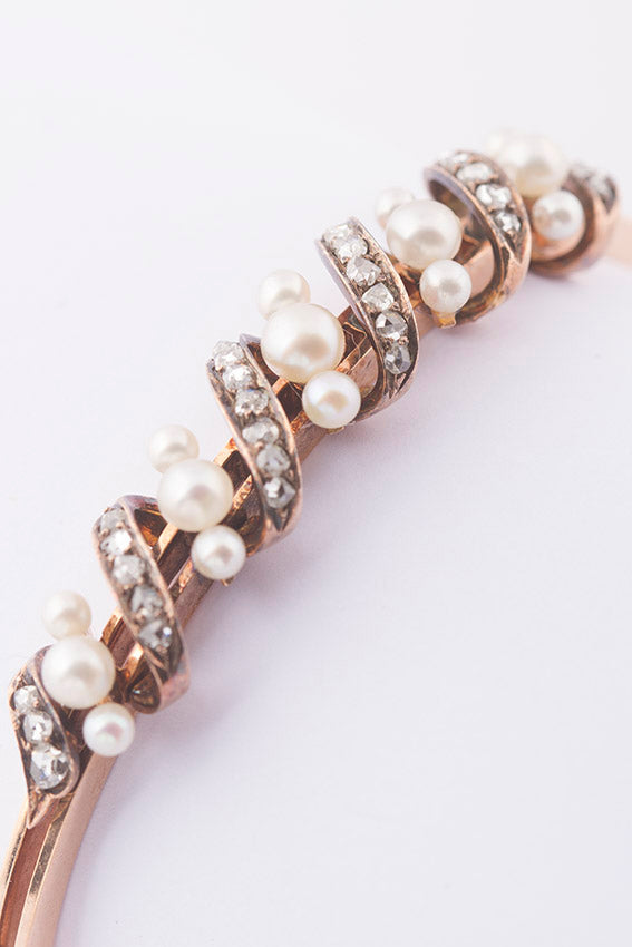 Antieke gouden armband met parels en diamant