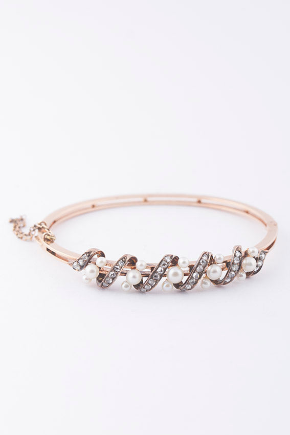 Antieke gouden armband met parels en diamant