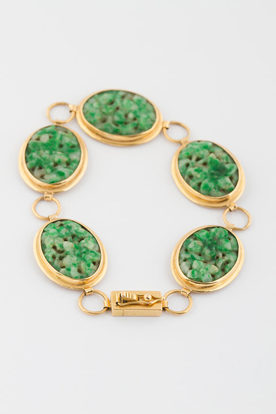 Gouden schakel armband met jade