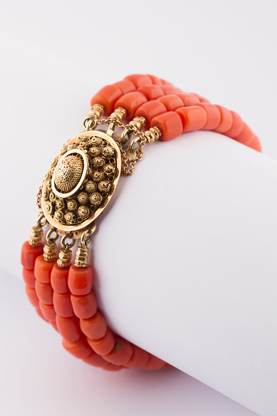 Antique red coral bracelet on an antique clasp with filigree