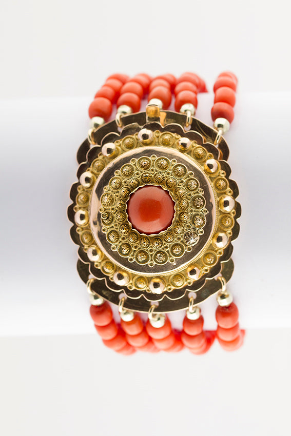 Antique blood coral bracelet with traditional costume clasp