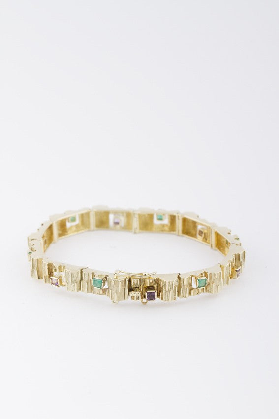 Gold bracelet with amethyst and green agate