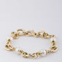 Gold link bracelet with cultured pearls