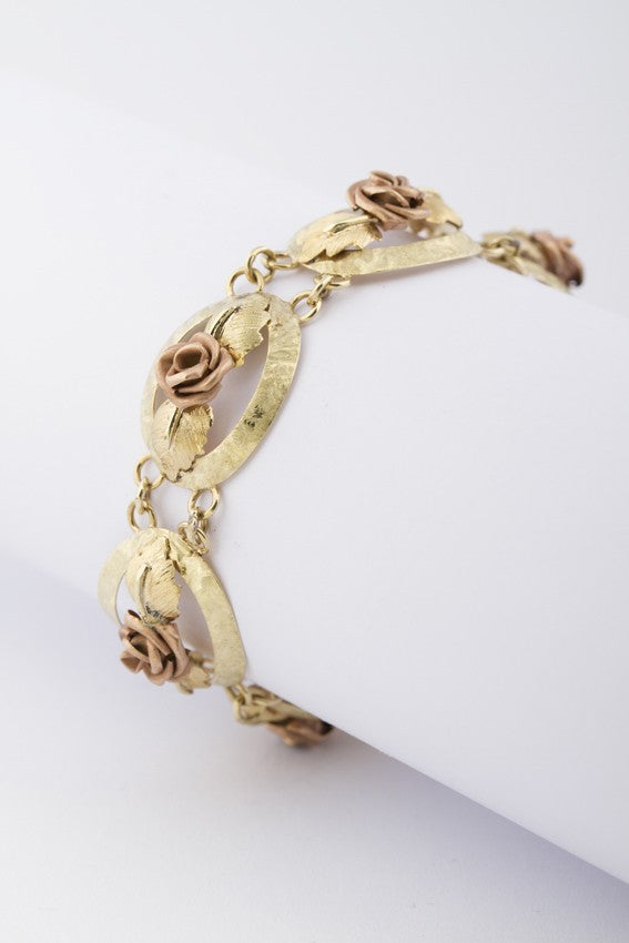 Gold bi-color rose link bracelet
