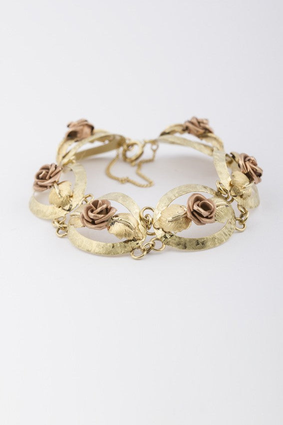 Gold bi-color rose link bracelet