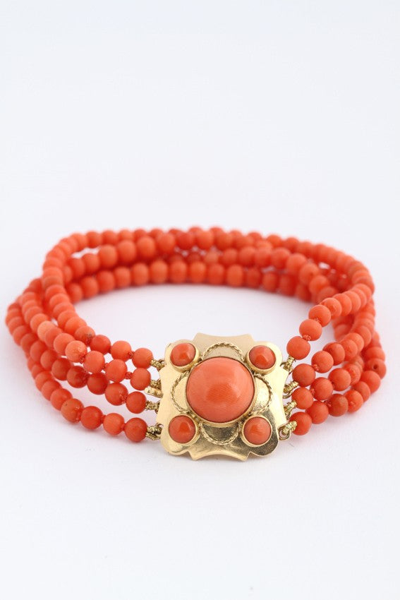 Antique 4-strand red coral bracelet