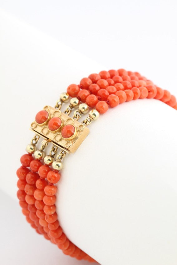 4-strengs bloedkoralen armband