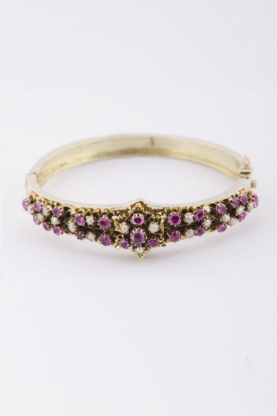 Antieke gouden armband met robijnen en parels (Bwg)