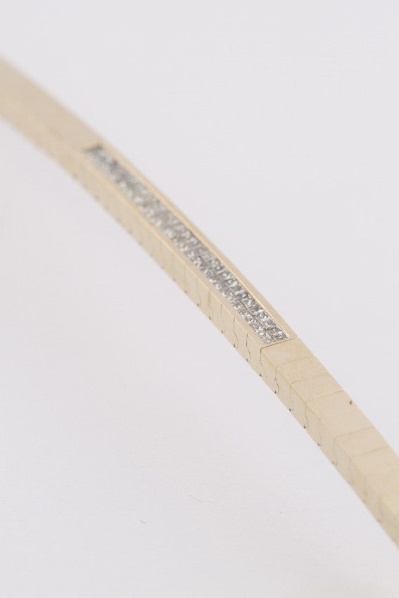 Gouden schakel armband met prinses geslepen diamanten