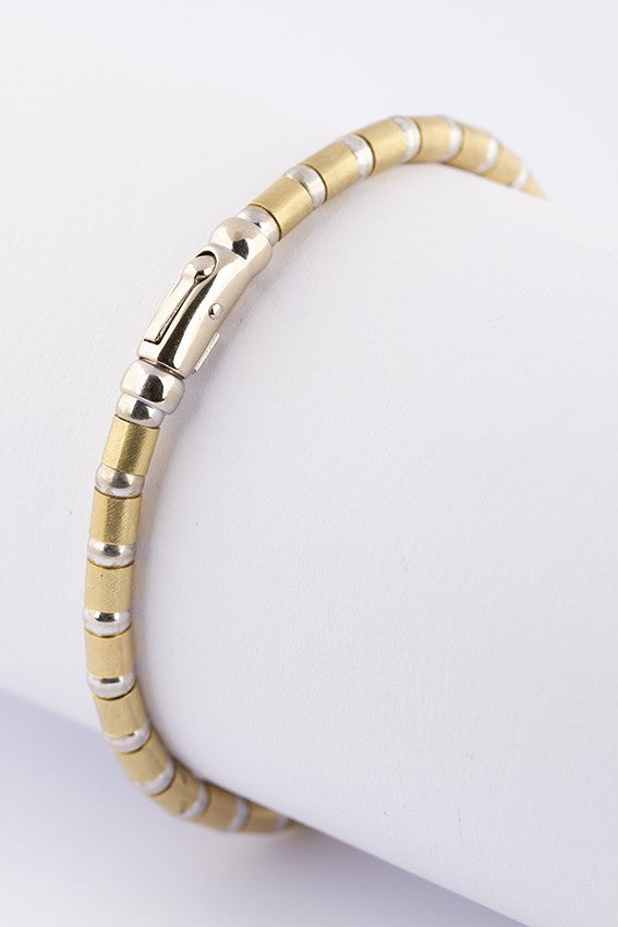 Wit/geel gouden schakel armband