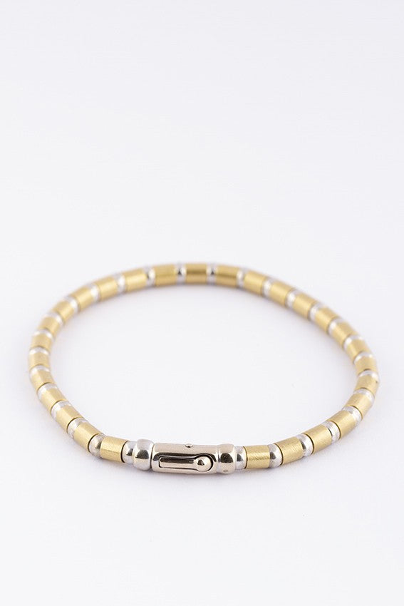 Wit/geel gouden schakel armband