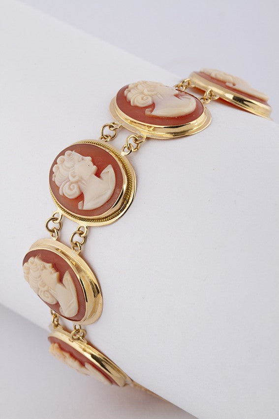 Gouden schakel armband met schelp cameeën