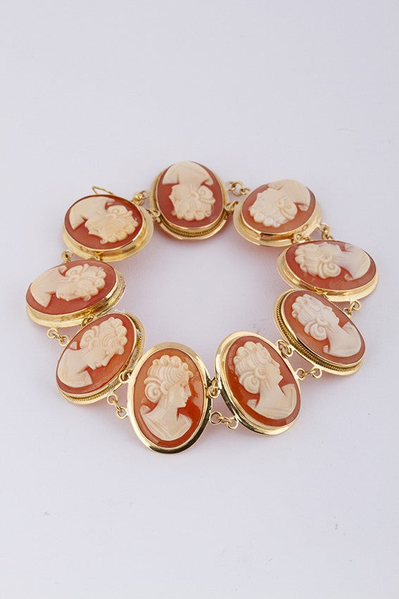 Gouden schakel armband met schelp cameeën