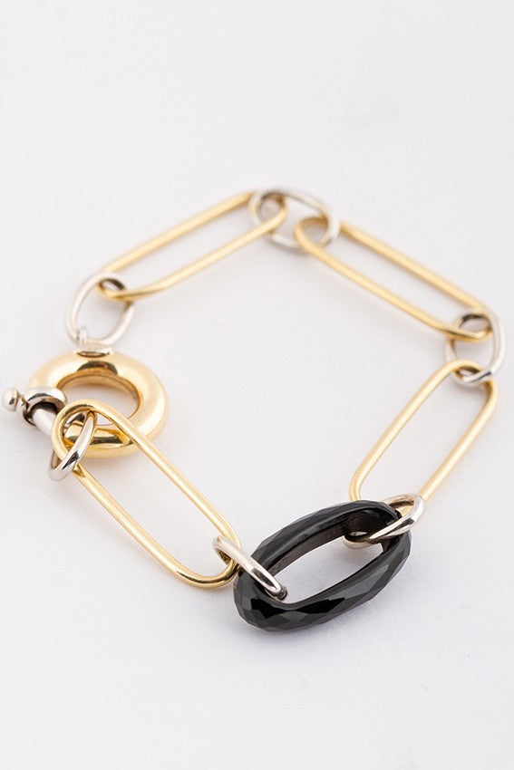 Wit/geel gouden schakel armband