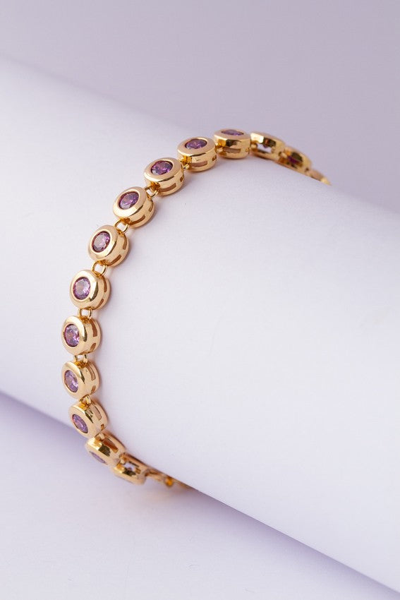 Gold link bracelet with amethysts
