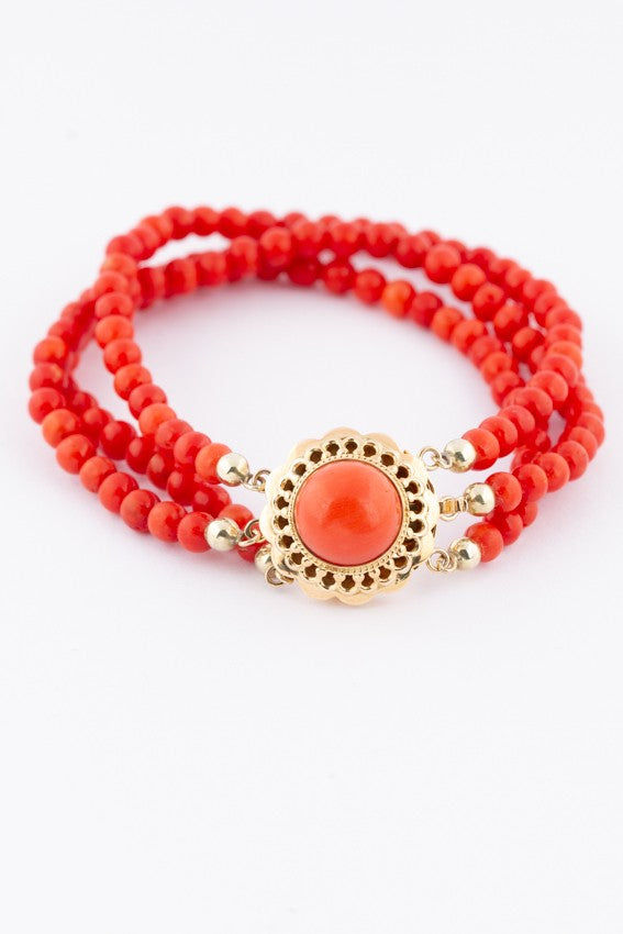 3-strengs bloedkoralen armband