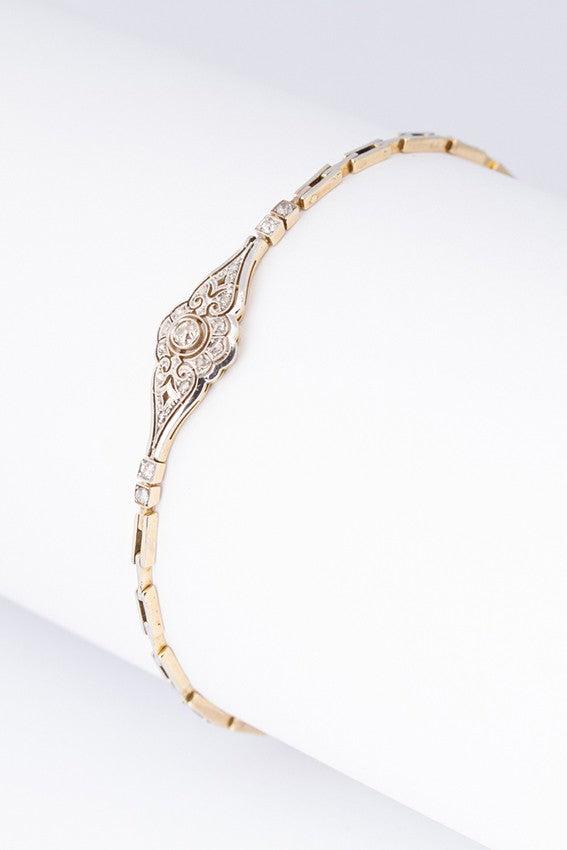 White/yellow gold link bracelet with old-cut brilliant-cut diamonds and rose-cut diamonds