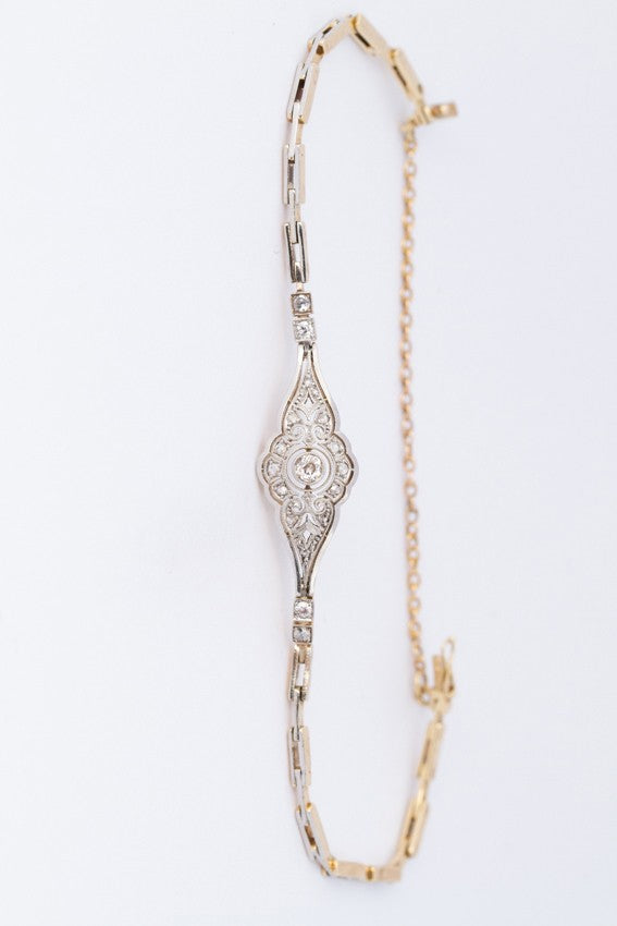 White/yellow gold link bracelet with old-cut brilliant-cut diamonds and rose-cut diamonds