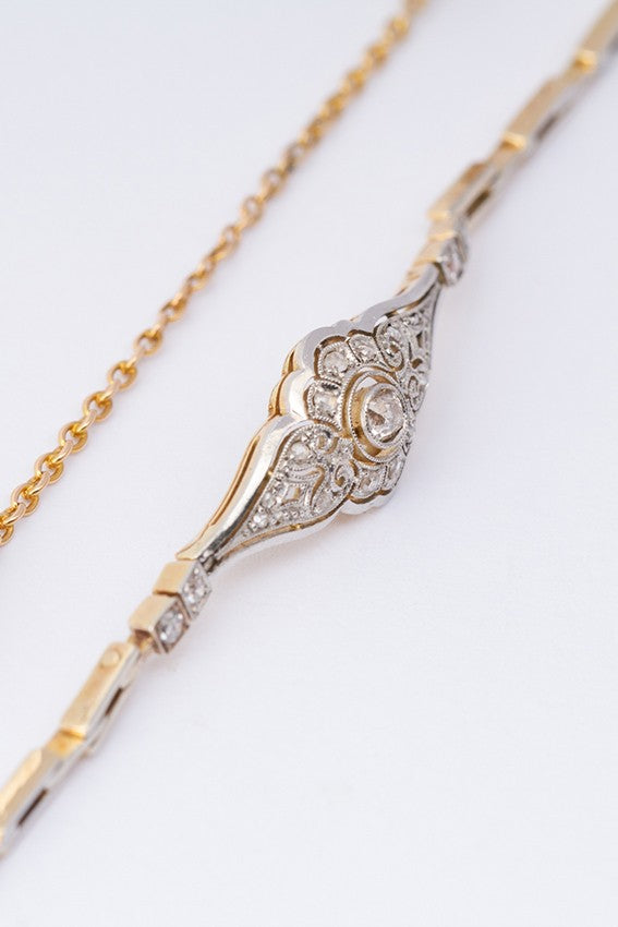 White/yellow gold link bracelet with old-cut brilliant-cut diamonds and rose-cut diamonds