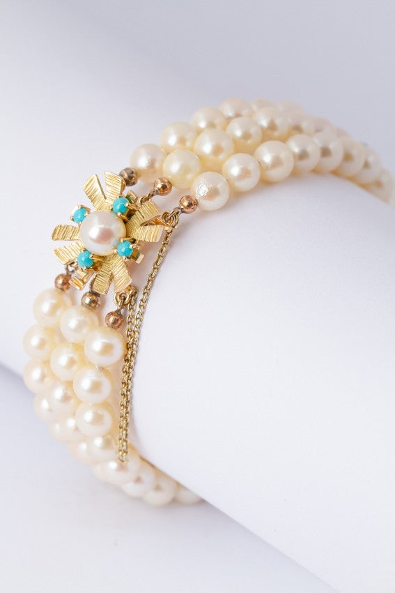 3-strand cultured pearl bracelet with gold clasp