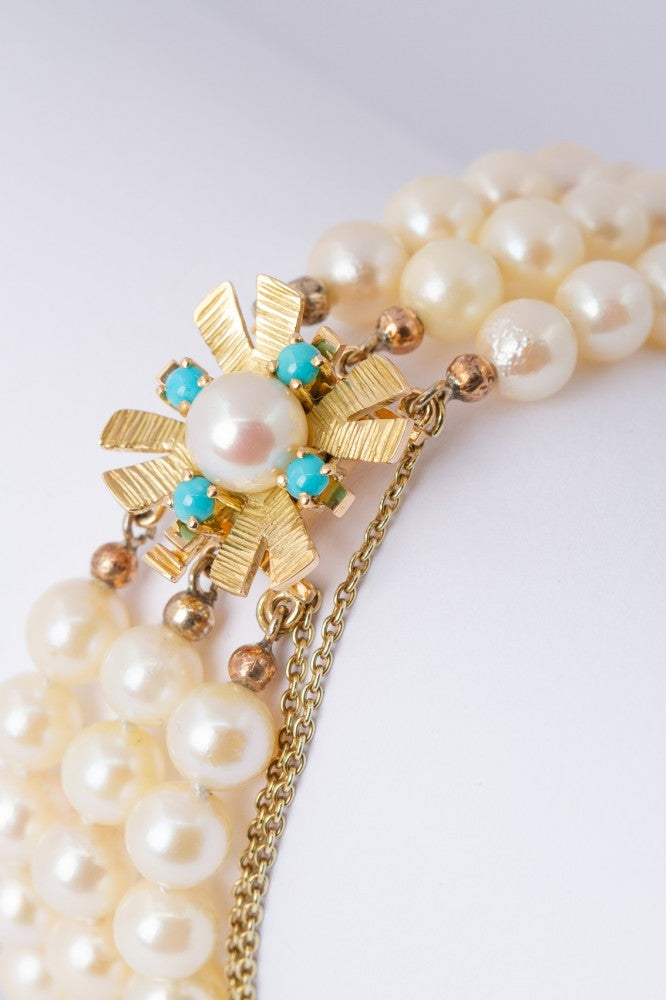 3-strand cultured pearl bracelet with gold clasp
