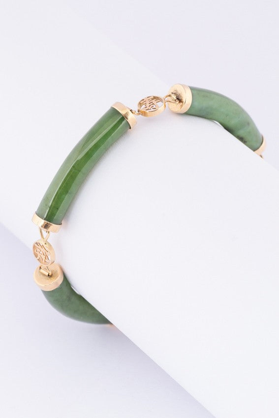 Gold link bracelet with jade