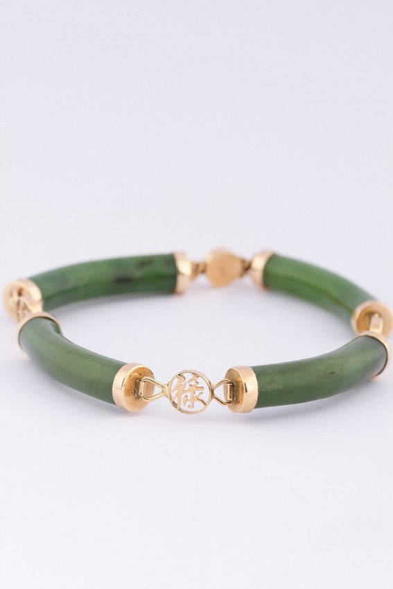 Gold link bracelet with jade