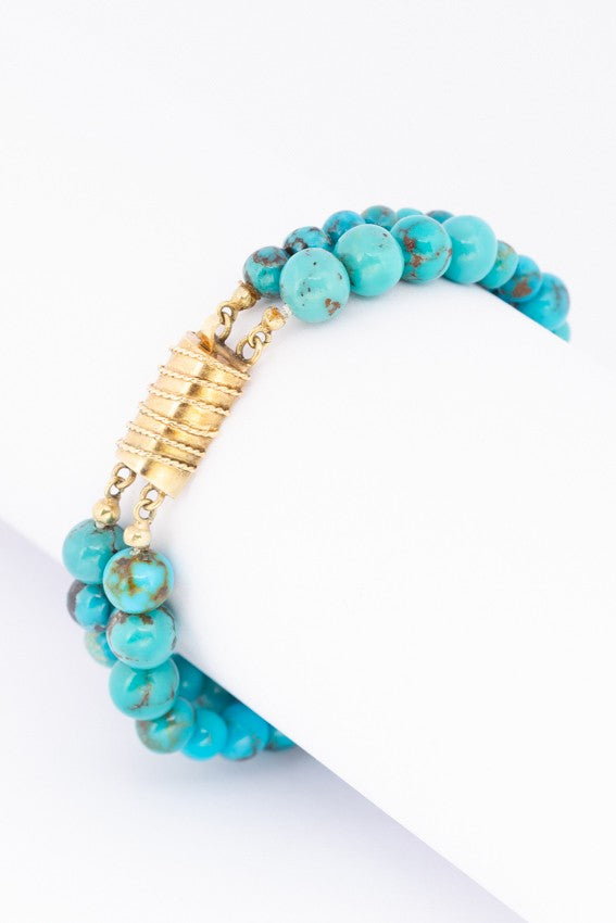 2-strand turquoise bracelet with gold clasp