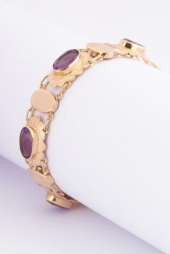 Gouden schakel armband met amethisten