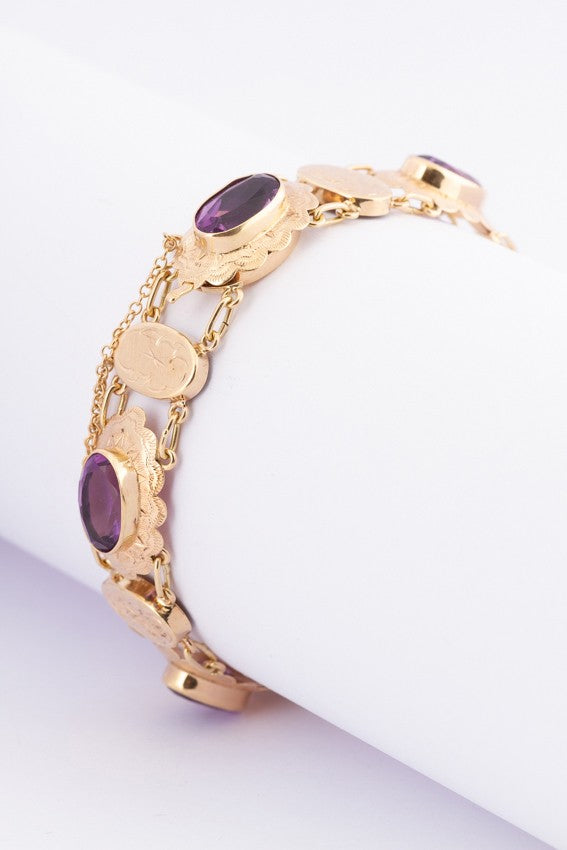 Gouden schakel armband met amethisten