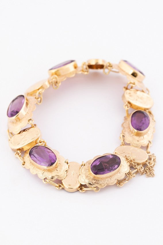 Gouden schakel armband met amethisten