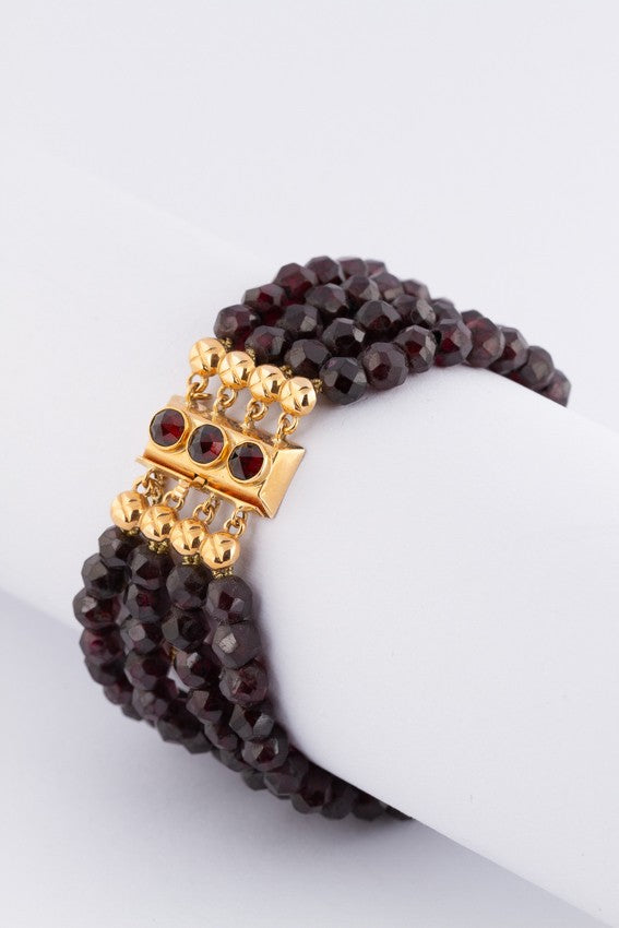 4-strand garnet bracelet with gold clasp