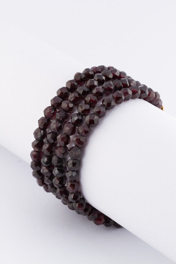 4-strand garnet bracelet with gold clasp